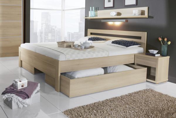 Moderní postel z lamina s výsuvným úložným prostorem